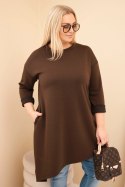 Sukienka damska Plus Size z wiskozy z luźnym fasonem i długim rękawem brązowa