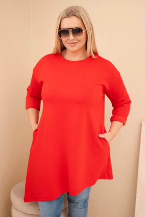 Sukienka damska Plus Size z wiskozy z luźnym fasonem i długim rękawem czerowna