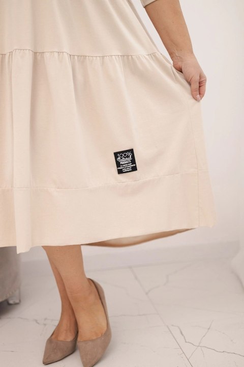 Sukienka damska bawełniana Plus Size z falbanami i podwiniętym rękawem beżowa