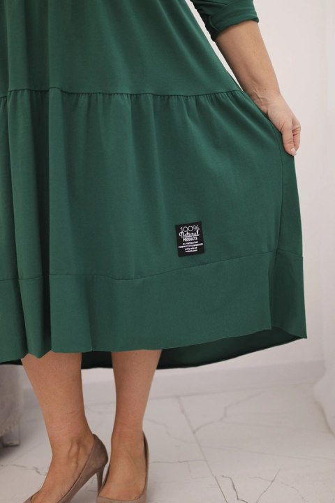 Sukienka damska bawełniana Plus Size z falbanami i podwiniętym rękawem zielona