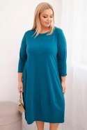 Sukienka damska bawełniana Plus Size z podwijanym rękawem i kieszeniami morska
