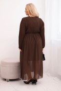 Sukienka plisowana damska Plus Size z wiskozy i z długim rękawem brązowa