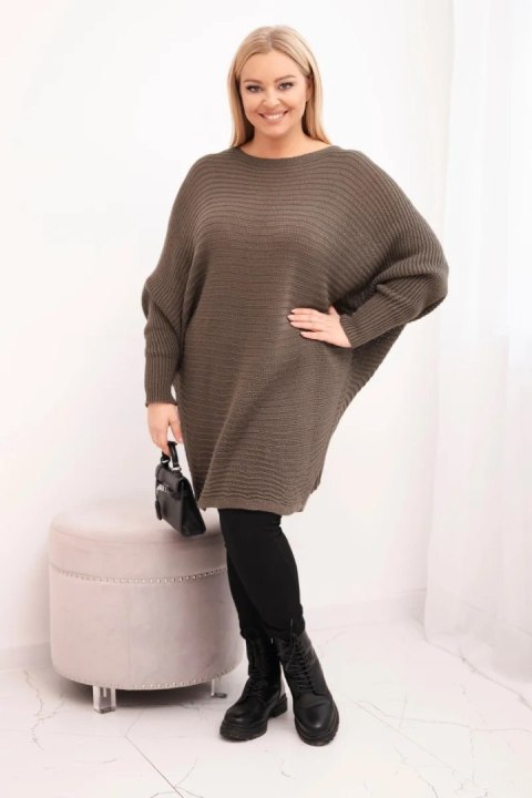 Sweter damski Plus Size z moherem ponczo mocca
