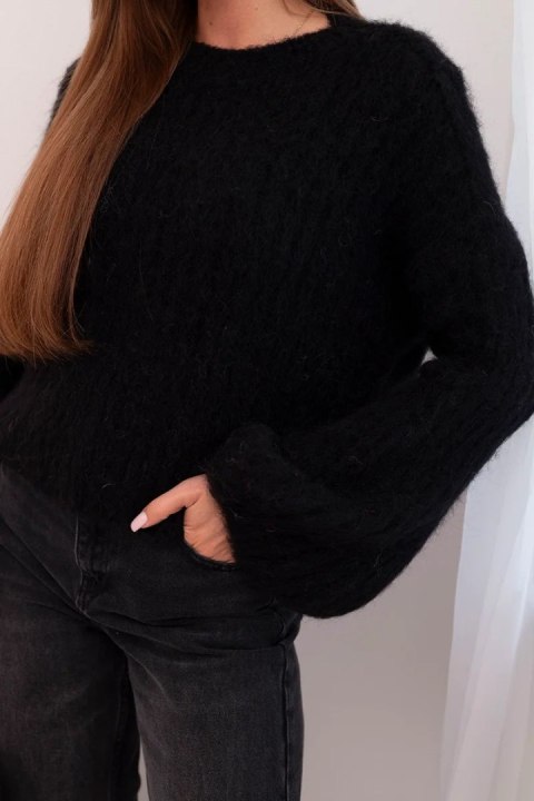 Sweter damski z moheru z bufiastymi rękawami czarny