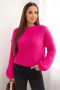 Sweter damski z moheru z bufiastymi rękawami fuksja neon