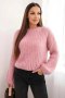 Sweter damski z moheru z bufiastymi rękawami pudrowy róż