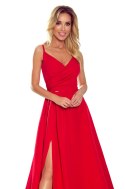 299-1 CHIARA elegancka maxi długa suknia na ramiączkach - CZERWONA