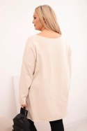 Bluzka damska Plus Size asymetryczna z długim rękawem beżowa