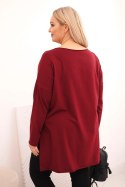 Bluzka damska Plus Size asymetryczna z długim rękawem bordowa