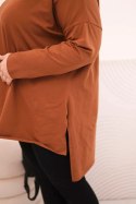 Bluzka damska Plus Size asymetryczna z długim rękawem ciemno camelowa