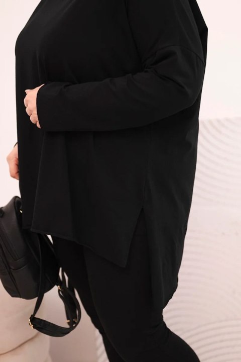 Bluzka damska Plus Size asymetryczna z długim rękawem czarna