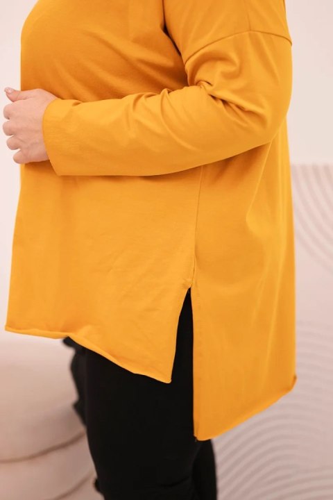 Bluzka damska Plus Size asymetryczna z długim rękawem musztardowa