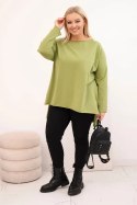 Bluzka damska Plus Size asymetryczna z długim rękawem oliwkowa