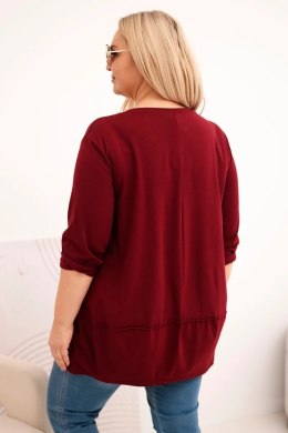Bluzka damska Plus Size z bawełny z ozdobnymi guzikami i podwijanymi rękawami bordowa