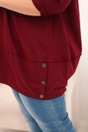 Bluzka damska Plus Size z bawełny z ozdobnymi guzikami i podwijanymi rękawami bordowa