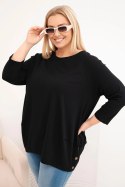 Bluzka damska Plus Size z bawełny z ozdobnymi guzikami i podwijanymi rękawami czarna