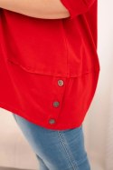 Bluzka damska Plus Size z bawełny z ozdobnymi guzikami i podwijanymi rękawami czerwona