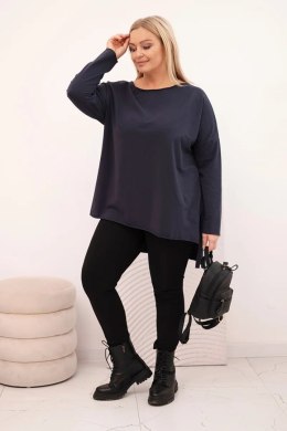 Bluzka damska bawełniana Plus Size asymetryczna z długim rękawem granatowa