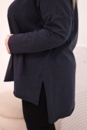 Bluzka damska bawełniana Plus Size asymetryczna z długim rękawem granatowa