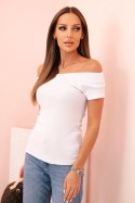 Bluzka damska prążkowana hiszpanka z krótkim rękawem biała