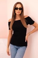 Bluzka damska prążkowana hiszpanka z krótkim rękawem czarna