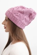 Czapka damska zimowa wełniana z ażurowym wzorem K427 ciemno różowa