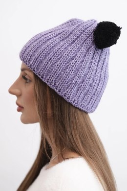 Czapka damska zimowa wełniana z pomponem K433 fioletowa