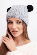 Czapka damska zimowa wełniana z pomponem K433 jasno szara