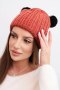 Czapka damska zimowa wełniana z pomponem K433 ruda