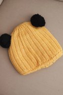 Czapka damska zimowa wełniana z pomponem K433 żółta
