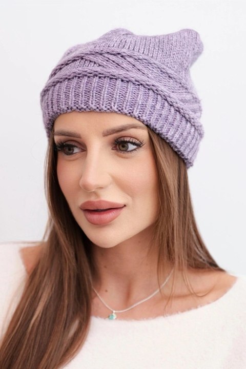 Czapka damska zimowa z wełny i z przeplatanym wzorem K428 fioletowa
