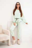 Komplet damski masełkowy z wiskozy z bluzą i spodniami miętowy
