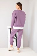 Komplet damski z masełkowy z luźną bluzą i spodniami dresowymi fioletowy