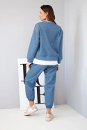 Komplet damski z masełkowy z luźną bluzą i spodniami dresowymi jeansowy melanż