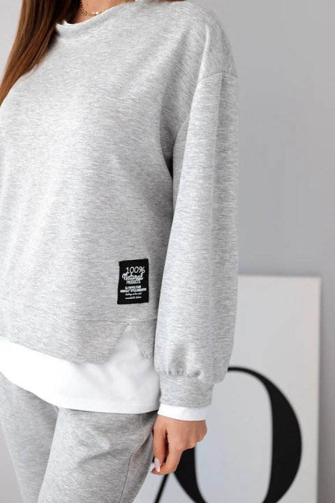 Komplet damski z masełkowy z luźną bluzą i spodniami dresowymi szary melanż