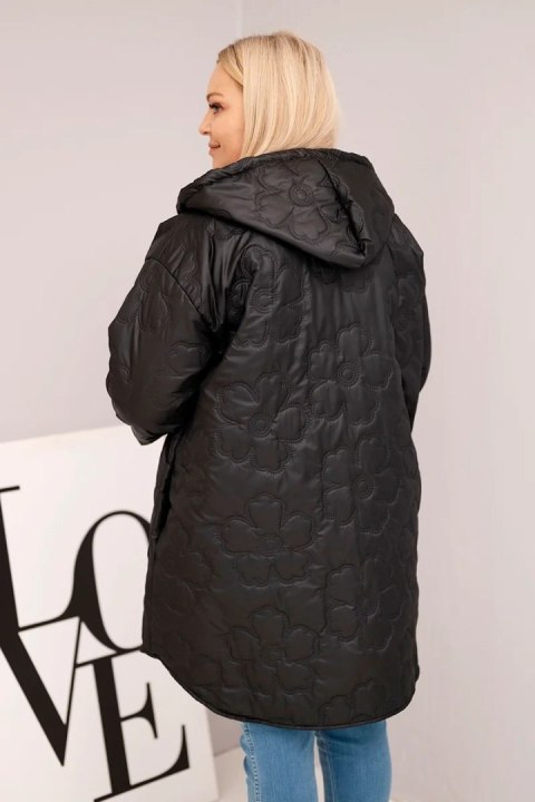 Kurtka damska Plus Size pikowana z kapturem i napisem HOPE czarna