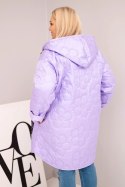 Kurtka damska Plus Size pikowana z kapturem i napisem HOPE jasno fioletowa