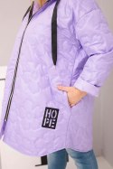 Kurtka damska Plus Size pikowana z kapturem i napisem HOPE jasno fioletowa