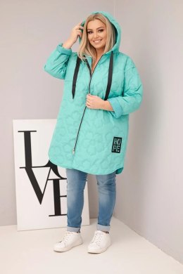 Kurtka damska Plus Size pikowana z kapturem i napisem HOPE miętowa