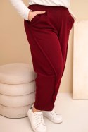 Spodnie damskie bawełniane Plus Size o luźnym kroju z wysokim stanem bordowe