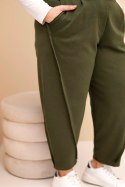 Spodnie damskie bawełniane Plus Size o luźnym kroju z wysokim stanem khaki