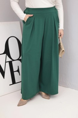 Spodnie damskie bawełniane Plus Size o szerokiej nogawce i luźnym kroju ciemno zielone