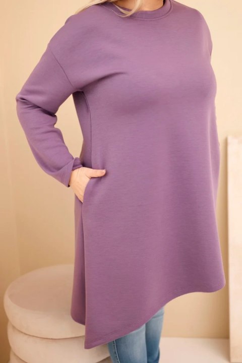 Sukienka damska Plus Size z wiskozy z luźnym fasonem i długim rękawem fioletowa