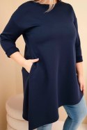 Sukienka damska Plus Size z wiskozy z luźnym fasonem i długim rękawem granatowa