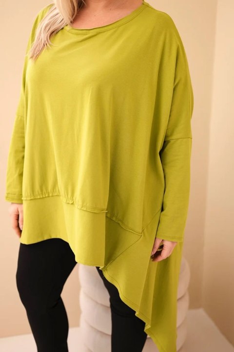 Tunika damska Plus Size z bawełny z asymetrycznym dołem pistacjowa