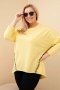 Bluzka damska Plus Size bawełniana z podwijanym rękawem i lampasem w panterkę żółty