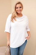 Bluzka damska Plus Size z bawełną o luźnym kroju z dekoltem wodnym biała