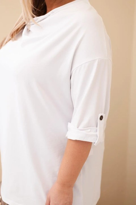 Bluzka damska Plus Size z bawełną o luźnym kroju z dekoltem wodnym biała