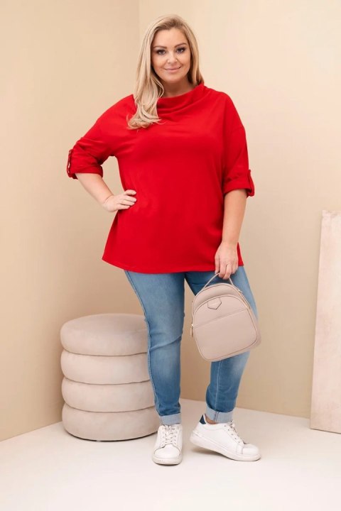 Bluzka damska Plus Size z bawełną o luźnym kroju z dekoltem wodnym czerwona