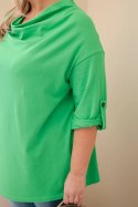 Bluzka damska Plus Size z bawełną o luźnym kroju z dekoltem wodnym jasno zielona